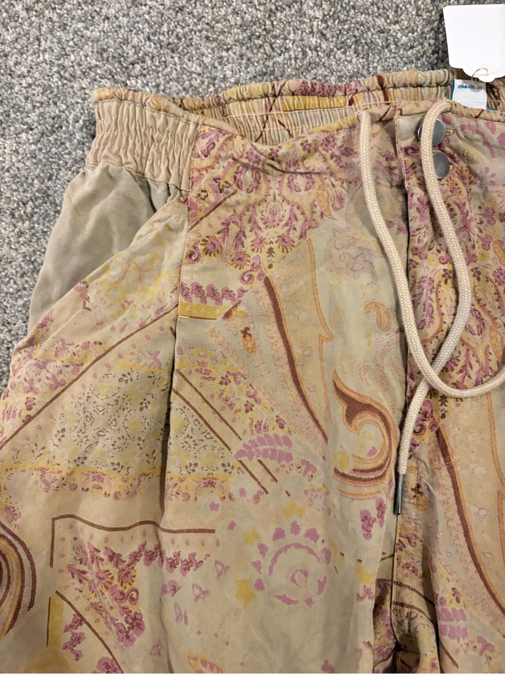 Women’s Sundance Casual Drawstring Pants in Beige Paisley - Picture 3 of 4